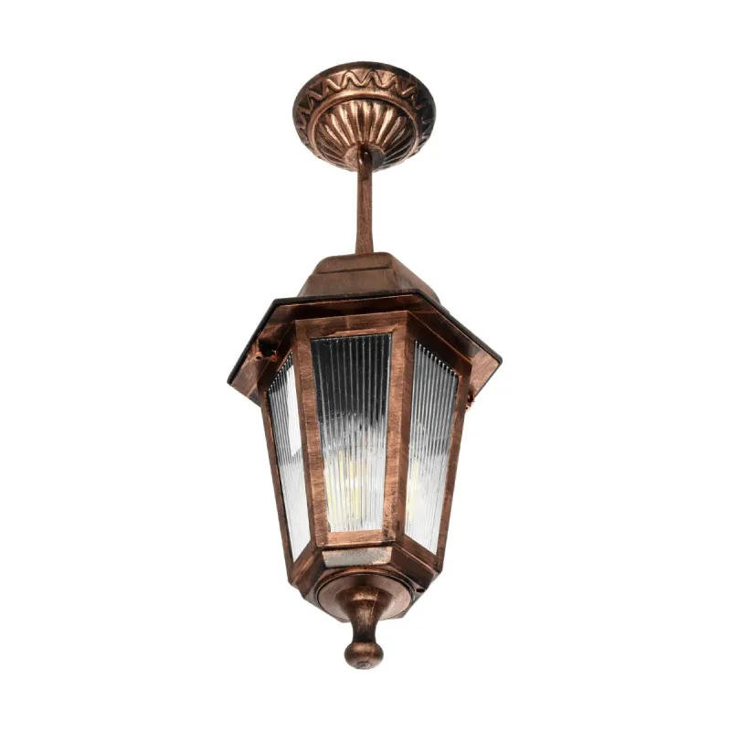 GLOBOSTAR® VITRO 203-0194 Vintage Φωτιστικό Οροφής με Ντουί 1 x E27 AC 220-240V IP44 - Χάλκινο - Μ17 x Π17 x Υ28cm