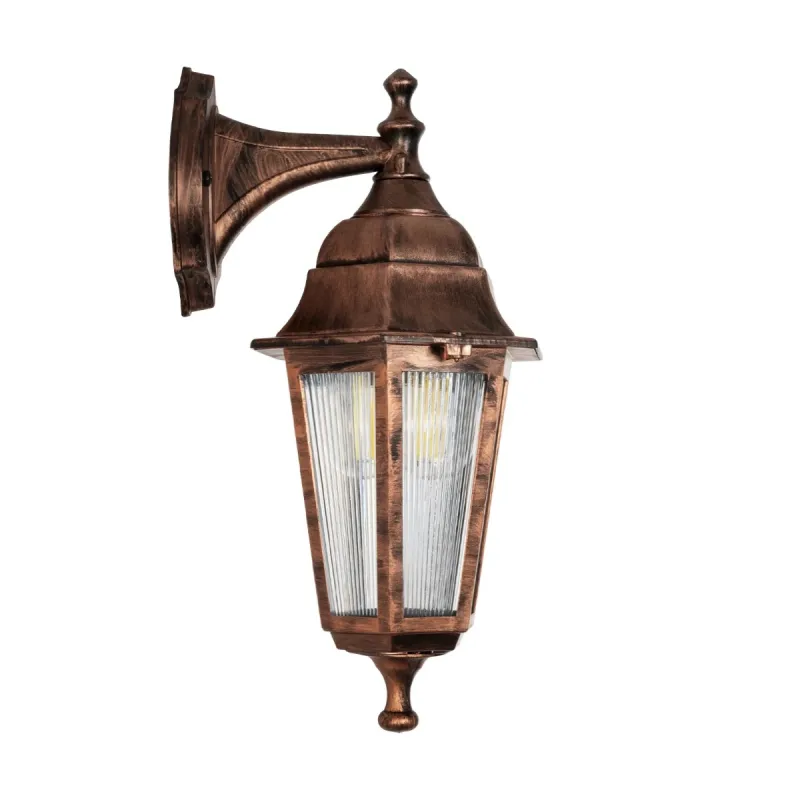 GLOBOSTAR® VITRO 203-0196 Vintage Φωτιστικό Τοίχου - Απλίκα με Ντουί 1 x E27 AC 220-240V IP44 - Χάλκινο - Μ17 x Π20 x Υ36cm