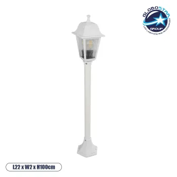 GloboStar® SOLME 203-0222 Vintage Επιδαπέδιο Φωτιστικό Κολωνάκι Κήπου Μονόφωτο 1 x E27 IP44 Λευκό & Διάφανο Πλαστικό - Μ22 x Π22 x Υ100cm