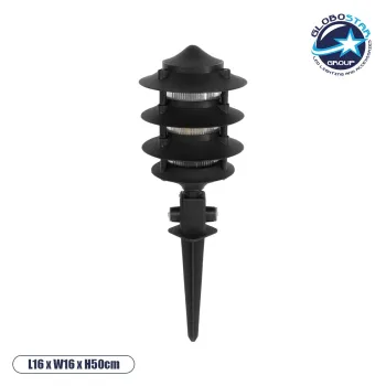 GloboStar® LANTERNA 203-0242 Μοντέρνο Καρφωτό Φωτιστικό Φαναράκι Μονόφωτο 1 x E27 IP44 Μαύρο & Διάφανο Πλαστικό - Μ16 x Π16 x Υ50cm