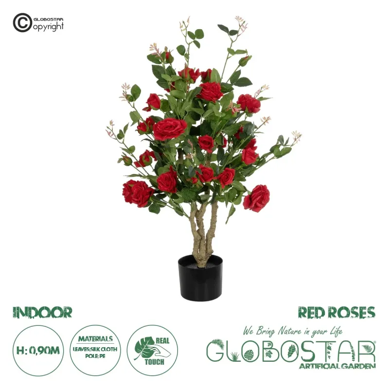 GloboStar® Artificial Garden RED ROSES 21070 Τεχνητό Διακοσμητικό ΦυτόΤριανταφυλλιά Μ50 x Π50 x Υ90cm