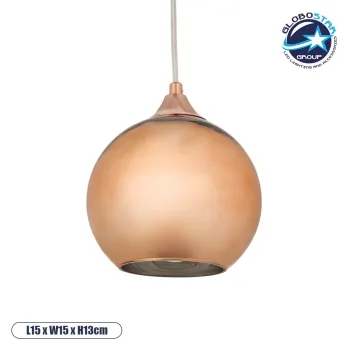 GLOBOSTAR® CANDELA 01309 Μοντέρνο Κρεμαστό Φωτιστικό Οροφής με Ντουί 1 x E27 AC 220-240V IP20 - Χάλκινο - Μ15 x Π15 x Υ13cm