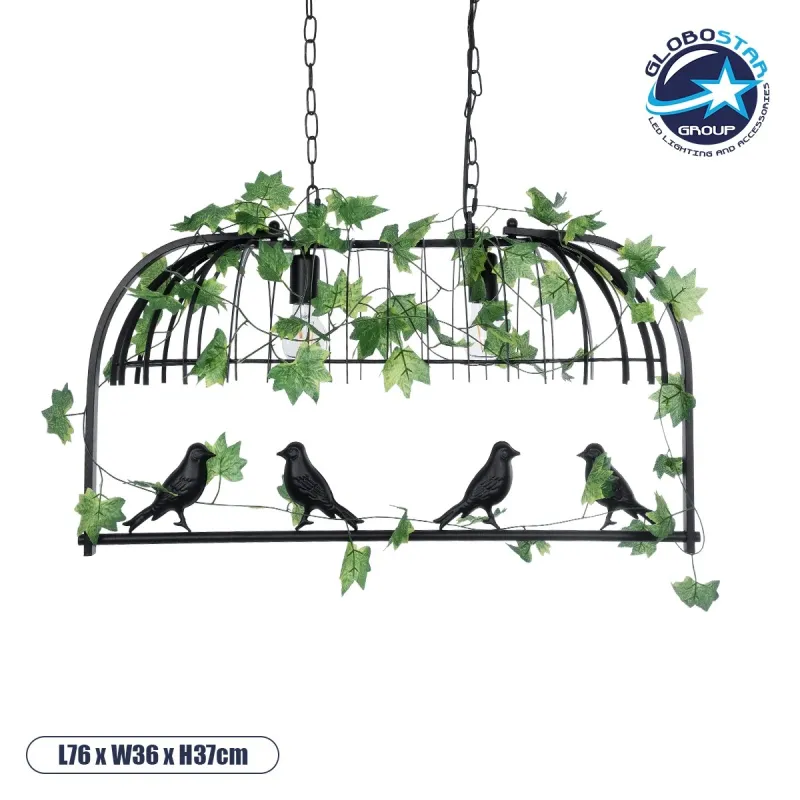 GLOBOSTAR® NEST 01643 Vintage Κρεμαστό Φωτιστικό Οροφής με Ντουί 2 x E27 AC 220-240V IP20 - Μαύρο & Πράσινο - Μ76 x Π36 x Y37cm