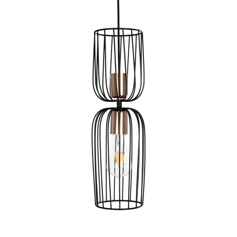 GLOBOSTAR® LAVERA 201-0124 Vintage Κρεμαστό Φωτιστικό Οροφής με Ντουί 1 x E27 AC 220-240V IP20 - Μαύρο & Μπρούτζινο - Μ14 x Π14 x Υ44cm