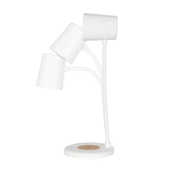 GLOBOSTAR® LUCORA 76555 Μοντέρνο Επιτραπέζιο Φωτιστικό Γραφείου με Ασύρματη Φόρτιση 10W 2A & 4W Bluetooth Ηχείο LED 3W 300lm 120° DC 5V με USB-C IP20 Ρυθμιζόμενο Λευκό CCT με Αφή 2700K/4500K/6000K Dimmable - Sanan SMD Chip - Λευκό - Μ12 x Π12 x Υ32cm 