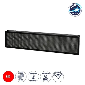 GLOBOSTAR® DISPLAY 90331 Κυλιόμενη Ψηφιακή Επιγραφή P10 Διπλής Όψης LED AC 220-240V Αδιάβροχο IP65 Κόκκινο - WiFi Control μέσω FK APP - Αισθητήρας Θερμοκρασίας & Υγρασίας - Μ166 x Π11 x Υ38cm - 2 Χρόνια Εγγύηση