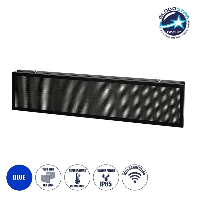 GLOBOSTAR® DISPLAY 90333 Κυλιόμενη Ψηφιακή Επιγραφή P10 Διπλής Όψης LED AC 220-240V Αδιάβροχο IP65 Μπλε - WiFi Control μέσω FK APP - Αισθητήρας Θερμοκρασίας & Υγρασίας - Μ166 x Π11 x Υ38cm - 2 Χρόνια Εγγύηση