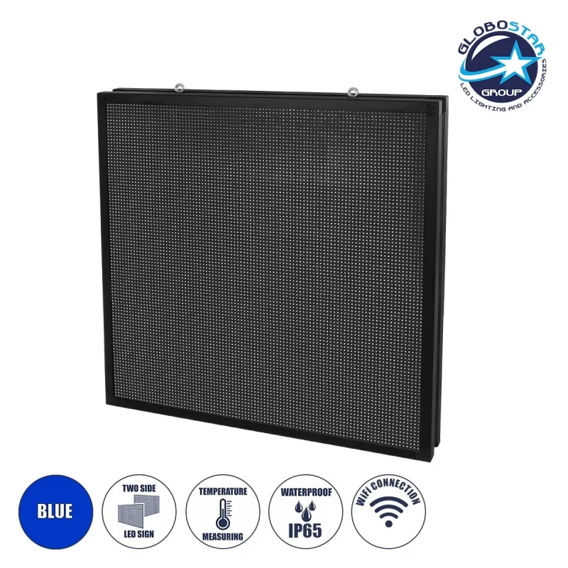 GLOBOSTAR® DISPLAY 90343 Κυλιόμενη Ψηφιακή Επιγραφή P10 Διπλής Όψης LED AC 220-240V Αδιάβροχο IP65 Μπλε - WiFi Control μέσω FK APP - Αισθητήρας Θερμοκρασίας & Υγρασίας - Μ102 x Π11 x Υ102cm - 2 Χρόνια Εγγύηση