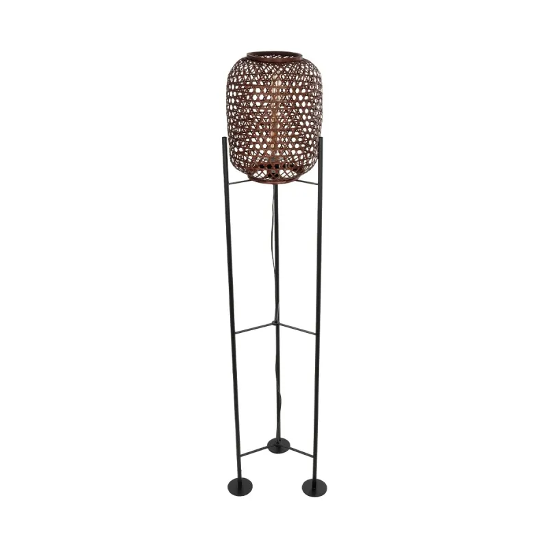 GloboStar® CURACAO 999-0041 Μοντέρνο Επιδαπέδιο Φωτιστικό Μονόφωτο 1 x E27 IP20 Μαύρο Μέταλλο με Καφέ Ξύλο - Μ30 x Π30 x Υ165cm