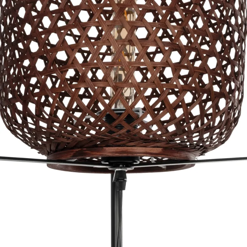 GloboStar® CURACAO 999-0041 Μοντέρνο Επιδαπέδιο Φωτιστικό Μονόφωτο 1 x E27 IP20 Μαύρο Μέταλλο με Καφέ Ξύλο - Μ30 x Π30 x Υ165cm