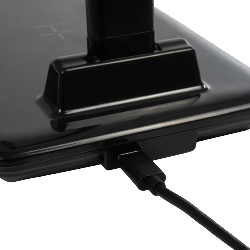GLOBOSTAR® ONO 76533 Μοντέρνο Επιτραπέζιο Φωτιστικό Γραφείου με Ασύρματη Φόρτιση 10W 2A LED 3.5W 350lm 90° DC 5V με USB-C IP20 Ρυθμιζόμενο Λευκό CCT με Αφή 2700K/4500K/6000K Dimmable - Sanan SMD Chip - Μαύρο - Μ18 x Π12 x Υ36cm - 2 Χρόνια Εγγύηση