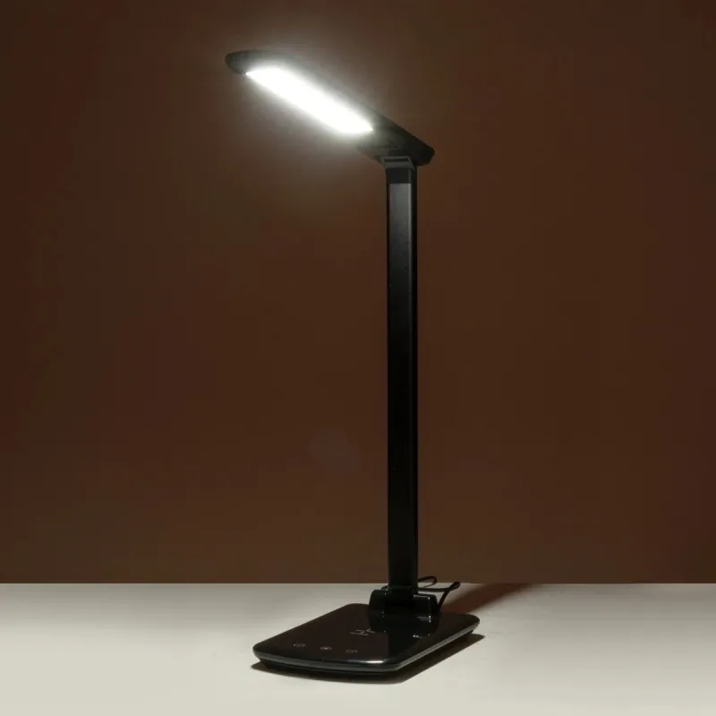 GLOBOSTAR® ONO 76533 Μοντέρνο Επιτραπέζιο Φωτιστικό Γραφείου με Ασύρματη Φόρτιση 10W 2A LED 3.5W 350lm 90° DC 5V με USB-C IP20 Ρυθμιζόμενο Λευκό CCT με Αφή 2700K/4500K/6000K Dimmable - Sanan SMD Chip - Μαύρο - Μ18 x Π12 x Υ36cm - 2 Χρόνια Εγγύηση