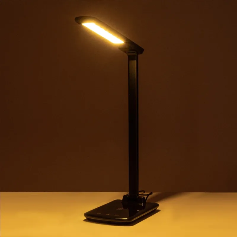 GLOBOSTAR® ONO 76533 Μοντέρνο Επιτραπέζιο Φωτιστικό Γραφείου με Ασύρματη Φόρτιση 10W 2A LED 3.5W 350lm 90° DC 5V με USB-C IP20 Ρυθμιζόμενο Λευκό CCT με Αφή 2700K/4500K/6000K Dimmable - Sanan SMD Chip - Μαύρο - Μ18 x Π12 x Υ36cm - 2 Χρόνια Εγγύηση