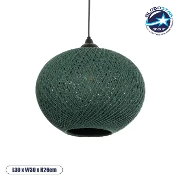 GLOBOSTAR® SOLEI 205-0014 Boho Κρεμαστό Φωτιστικό Οροφής με Ντουί 1 x E27 AC 220-240V IP20 - Πράσινο - M30 x Π30 x Υ26cm