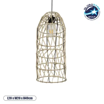 GLOBOSTAR® NETI 205-0024 Boho Κρεμαστό Φωτιστικό Οροφής με Ντουί 1 x E27 AC 220-240V IP20 - Μπεζ - M20 x Π20 x Υ49cm