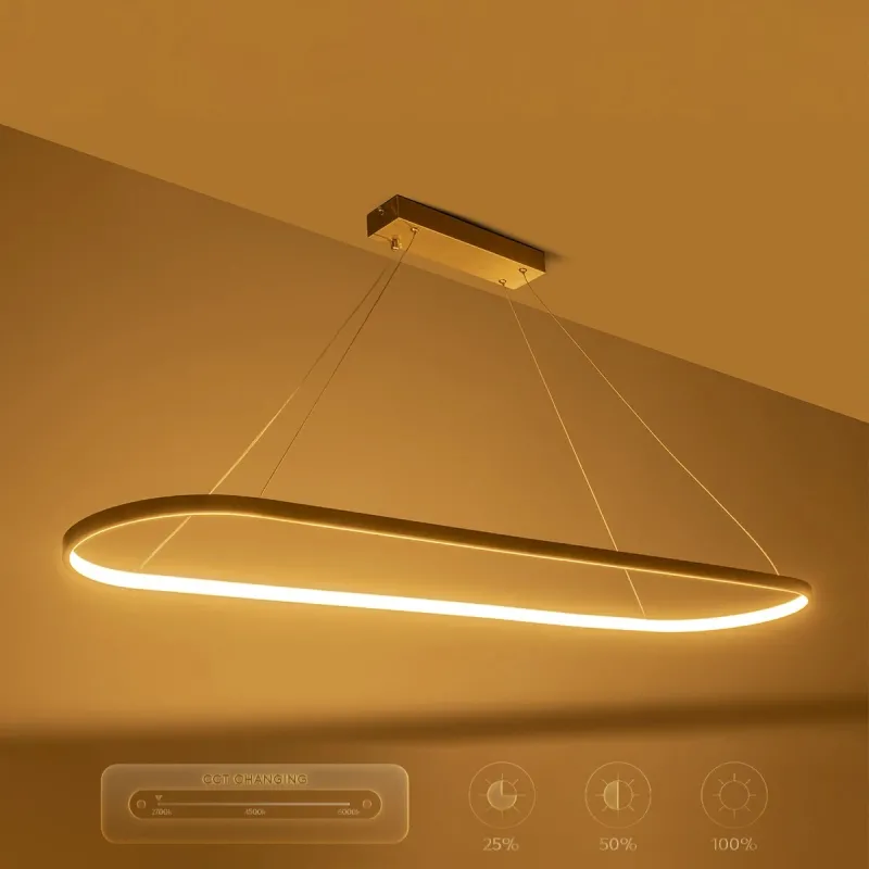 GLOBOSTAR® BOLIVAR 61273 Μοντέρνο Κρεμαστό Φωτιστικό Οροφής LED 54W 6210lm 360° AC 220-240V IP20 Ρυθμιζόμενο Λευκό CCT με Χειριστήριο από 2700K έως 6000K Dimmable - Lumileds SMD Chip - Νίκελ Βούρτσας - Μ120 x Π30 x Υ2cm - 3 Χρόνια Εγγύηση