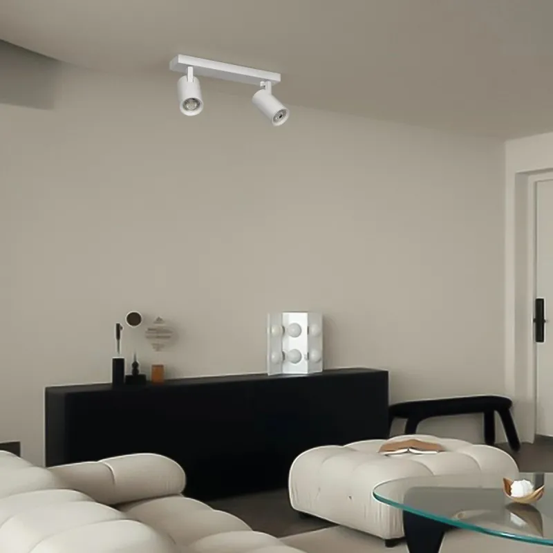kelvo® SPOTA KLV-101-0137 Κινούμενο Φωτιστικό Σποτ Οροφής για 2 Λάμπες MR16 με Ντουί GU10 AC 220-240V IP20 - Λευκό Ματ - Μ30 x Π6 x Υ14.5cm