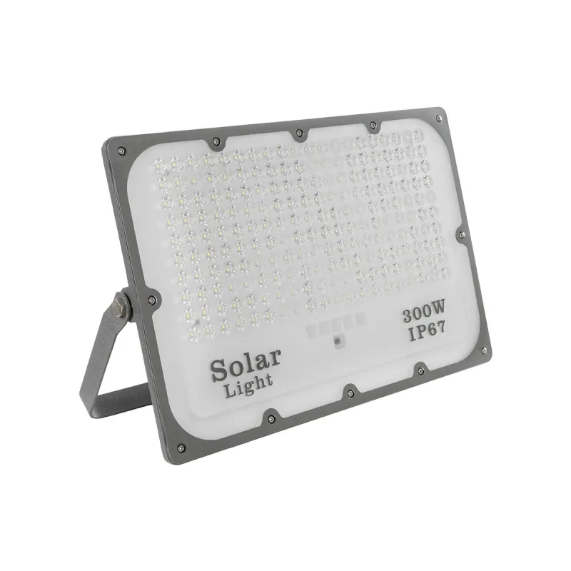 GLOBOSTAR® LUMOVOX 73069 Προβολέας LED 300W 15000lm 120° DC 5V με Φωτοβολταϊκό Panel 5V 20W & Επαναφορτιζόμενη Μπαταρία Li-ion 3.2V 15000mAh Αδιάβροχο IP67 Ψυχρό Λευκό 6000K - 360 x SMD2835 Sanan Chip - Γκρι Ανθρακί - Μ37 x Π7.5 x Υ27cm - 2 Χρόνια Εγγ