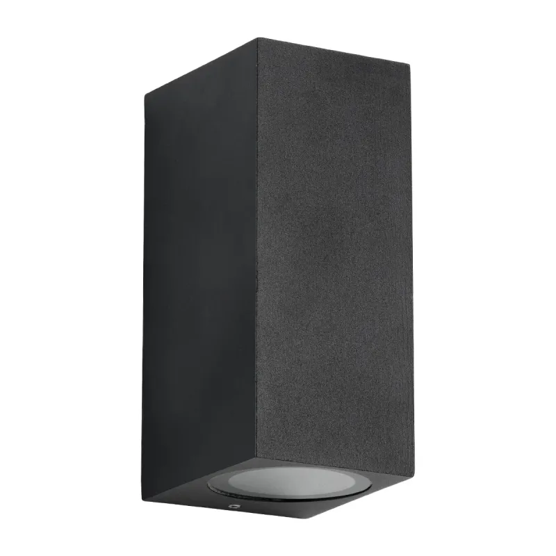 kelvo® BURANO KLV-101-0021 Φωτιστικό Τοίχου / Απλίκα για 2 Λάμπες MR16 με Ντουί GU10 AC 220-240V Αδιάβροχο IP65 - Μαύρο Ματ - Μ8 x Π8 x Υ15cm