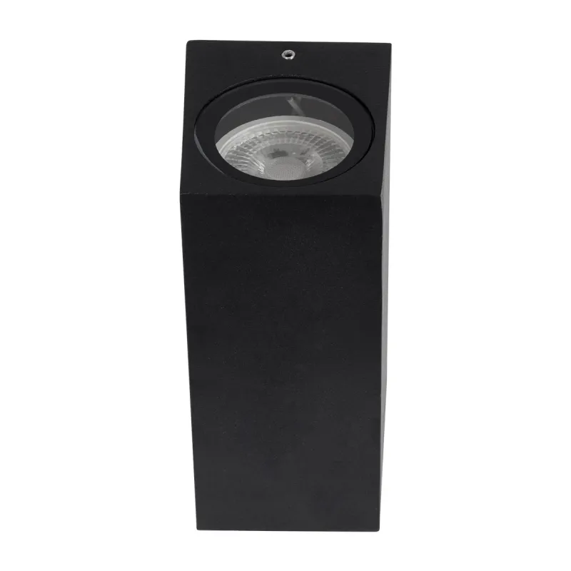 kelvo® BURANO KLV-101-0021 Φωτιστικό Τοίχου / Απλίκα για 2 Λάμπες MR16 με Ντουί GU10 AC 220-240V Αδιάβροχο IP65 - Μαύρο Ματ - Μ8 x Π8 x Υ15cm