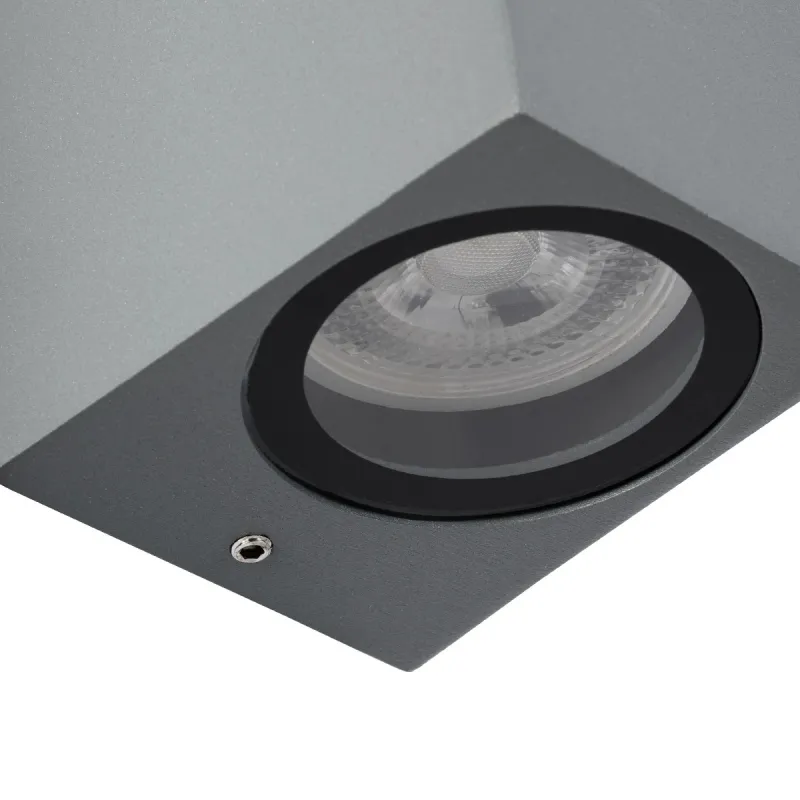 kelvo® BURANO KLV-101-0022 Φωτιστικό Τοίχου / Απλίκα για 2 Λάμπες MR16 με Ντουί GU10 AC 220-240V Αδιάβροχο IP65 - Γκρι Ανθρακί Ματ - Μ8 x Π8 x Υ15cm