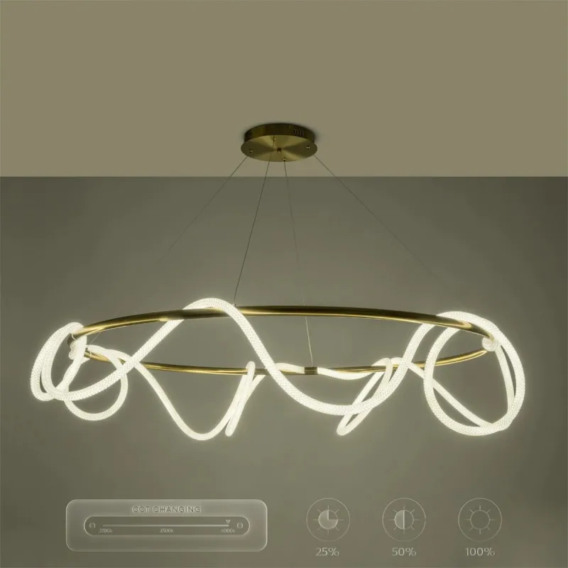 kelvo® GLOW KLV-101-0165 Κρεμαστό Φωτιστικό Οροφής LED 100W 10000lm 360° AC 220-240V IP20 Ρυθμιζόμενο Λευκό CCT με Χειριστήριο από 2700K έως 6000K Dimmable - Lumileds SMD Chip - Χρυσό Πλατίνα - Μ150 x Π150 x Υ100cm - 3 Χρόνια Εγγύηση