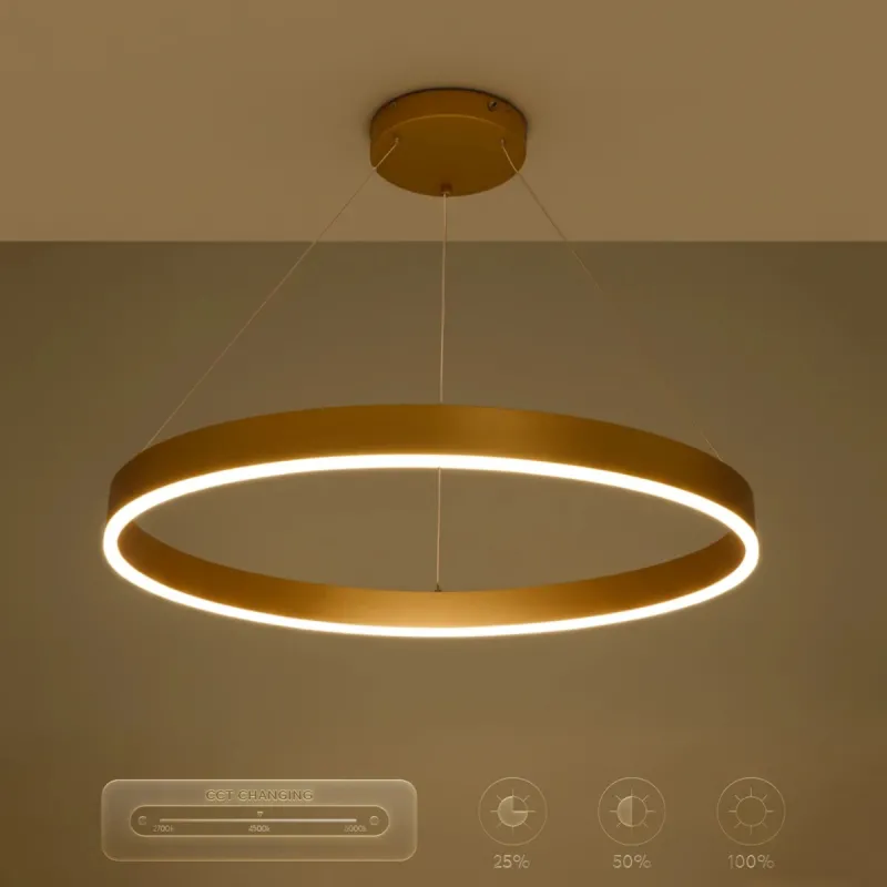 kelvo® VENOM KLV-101-0192 Κρεμαστό Φωτιστικό Οροφής LED 67W 6700lm 120° AC 220-240V IP20 Ρυθμιζόμενο Λευκό CCT με Χειριστήριο από 2700K έως 6000K Dimmable - Lumileds SMD Chip - Χρυσό Πλατίνα - Μ80 x Π80 x Υ6.5cm - 3 Χρόνια Εγγύηση