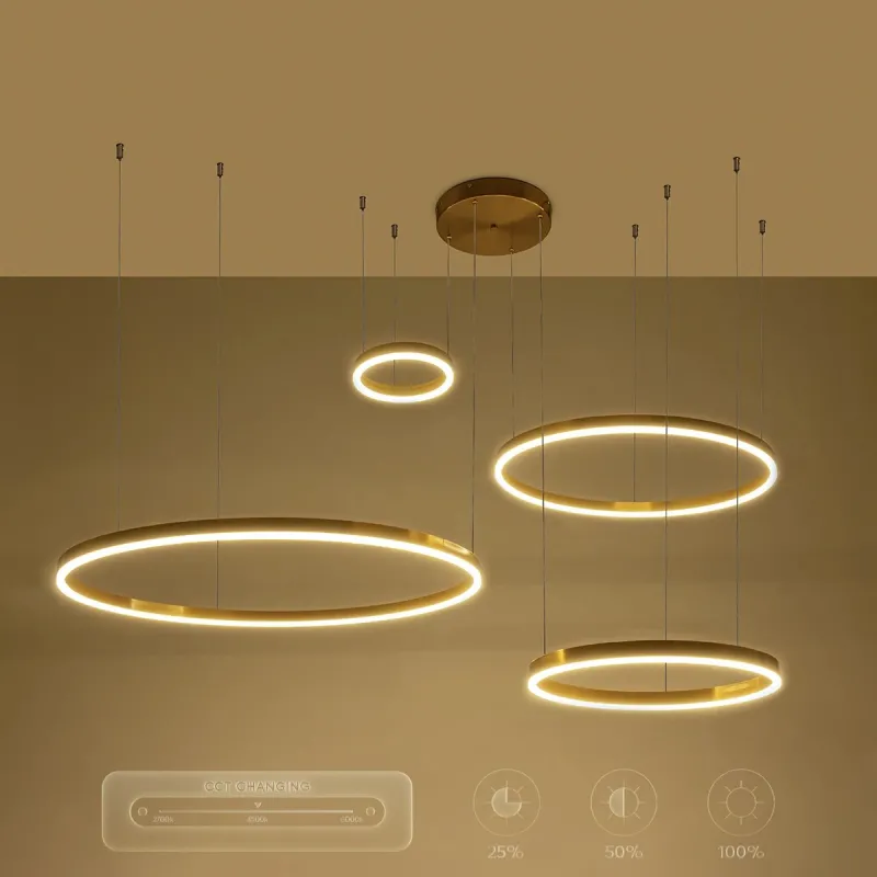 kelvo® VENOM KLV-101-0204 Κρεμαστό Φωτιστικό Οροφής LED 150W 15000lm 120° AC 220-240V IP20 Ρυθμιζόμενο Λευκό CCT με Χειριστήριο από 2700K έως 6000K Dimmable - Lumileds SMD Chip - Χρυσό Πλατίνα - Μ150 x Π90 x Υ60cm - 3 Χρόνια Εγγύηση