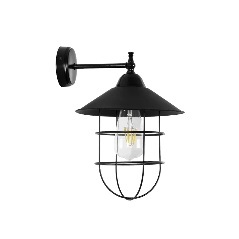 GLOBOSTAR® CAT 204-0116 Μοντέρνο Φωτιστικό Τοίχου - Απλίκα με Ντουί 1 x E27 AC 220-240V IP20 - Μαύρο - Μ22 x Π25 x Υ30cm
