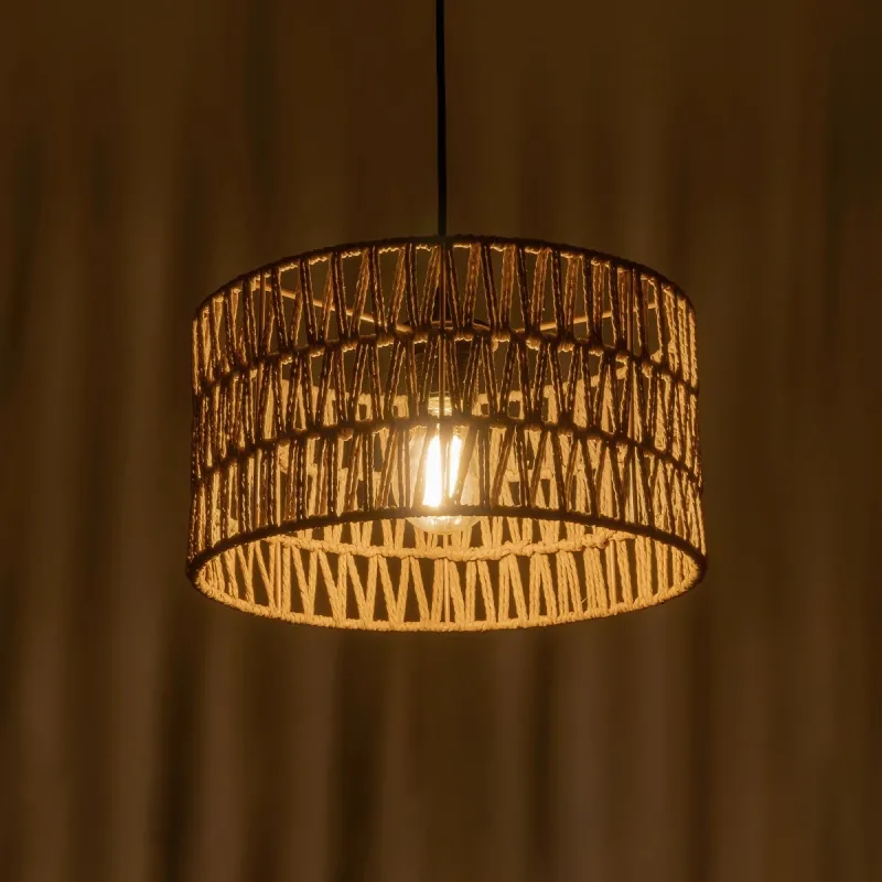 GLOBOSTAR® DARIO 204-0166 Boho Κρεμαστό Φωτιστικό Οροφής με Ντουί 1 x E27 AC 220-240V IP20 - Μπεζ - Μ30 x Π30 x Υ18cm