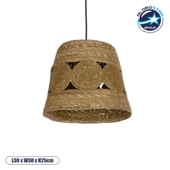 GLOBOSTAR® PANIER 204-0170 Boho Κρεμαστό Φωτιστικό Οροφής με Ντουί 1 x E27 AC 220-240V IP20 - Μπεζ - Μ32 x Π32 x Υ30cm