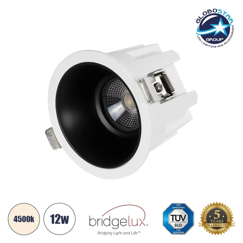 GLOBOSTAR® DUSTY 60340 Χωνευτό Downlight Σποτ LED 12W 1380lm 45° AC 220-240V Αδιάβροχο IP65 Φυσικό Λευκό 4500K - Bridgelux COB Chip & TÜV SÜD Driver - Λευκό & Μαύρο Ματ - Μ8.5 x Π8.5 x Υ7cm / Q7.2cm - 5 Χρόνια Εγγύηση