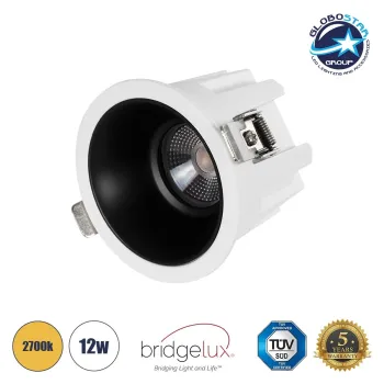 GLOBOSTAR® DUSTY 60341 Χωνευτό Downlight Σποτ LED 12W 1320lm 45° AC 220-240V Αδιάβροχο IP65 Θερμό Λευκό 2700K - Bridgelux COB Chip & TÜV SÜD Driver - Λευκό & Μαύρο Ματ - Μ8.5 x Π8.5 x Υ7cm m / Q7.2cm - 5 Χρόνια Εγγύηση