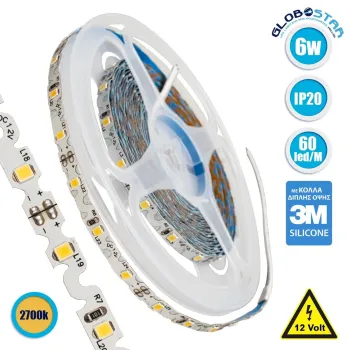 GLOBOSTAR® ZIGZAG 70042 Ταινία LED 6W/m 540lm/m 120° DC 12V IP20 60 x SMD2835 Chip/m Θερμό Λευκό 2700K Dimmable - Sanan SMD Chip - Μ500 x Π0.6 x Υ0.1cm - Ρολό 5 Μέτρων - 5 Χρόνια Εγγύηση