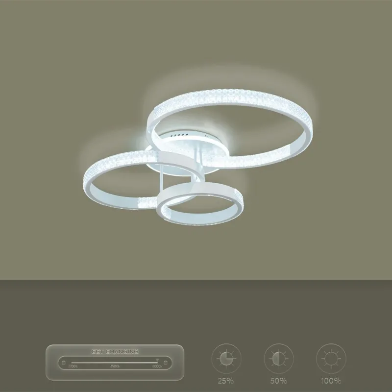 kelvo® DIAMOND KLV-101-0227 Φωτιστικό Οροφής LED 100W 10000lm 360° AC 220-240V IP20 Ρυθμιζόμενο Λευκό CCT με Χειριστήριο από 2700K έως 6000K Dimmable - Lumileds SMD Chip - Λευκό Ματ - Μ80 x Π50 x Υ20cm - 3 Χρόνια Εγγύηση