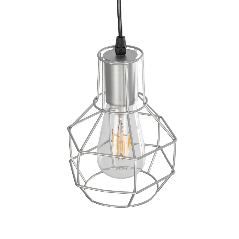 GLOBOSTAR® CAGE 00951 Vintage Κρεμαστό Φωτιστικό Οροφής με Ντουί 1 x E27 AC 220-240V IP20 - Ασημί - Μ15 x Π15 x Y21cm