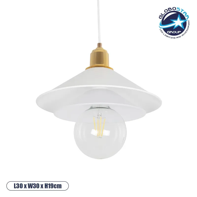 GLOBOSTAR® FERRO 203-0268 Μοντέρνο Κρεμαστό Φωτιστικό Οροφής με Ντουί 1 x E27 AC 220-240V IP20 - Λευκό & Χρυσό - Μ30 x Π30 x Υ19cm