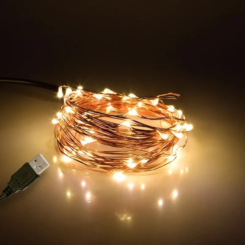 GLOBOSTAR® STRINGLIGHT 79721 Γιρλάντα 5m 50 LED 3W 180lm 360° DC 5V με USB 2.0 IP20 Θερμό Λευκό 2700Κ Dimmable - Χάλκινο - Μ500 x Π0.6 x Υ0.6cm - 1 Χρόνο Εγγύηση