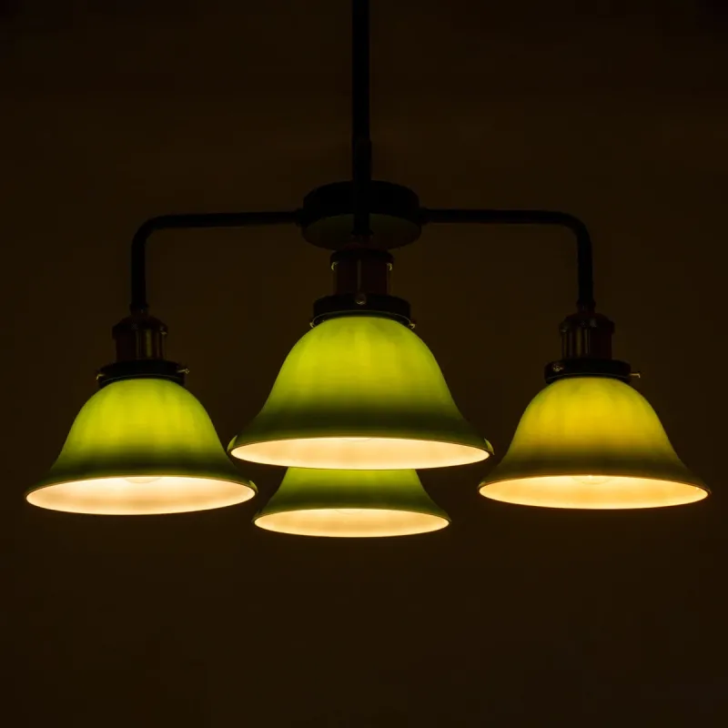 GLOBOSTAR® LIBRARY 00769 Vintage Φωτιστικό Οροφής με Ντουί 4 x E27 AC 220-240V IP20 - Πράσινο & Χρυσό - Μ57 x Π57 x Υ90cm