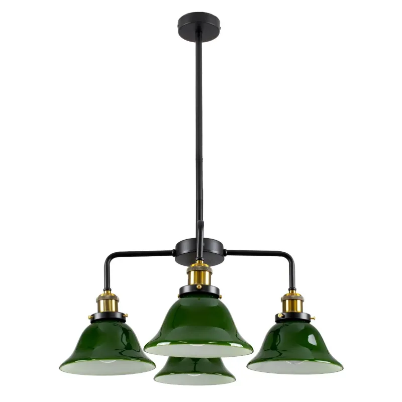 GLOBOSTAR® LIBRARY 00769 Vintage Φωτιστικό Οροφής με Ντουί 4 x E27 AC 220-240V IP20 - Πράσινο & Χρυσό - Μ57 x Π57 x Υ90cm