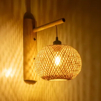 GLOBOSTAR® SELVA 01963 Boho Φωτιστικό Τοίχου - Απλίκα με Ντουί 1 x E27 AC 220-240V IP20 - Μπεζ - Μ23 x Π23 x Υ37cm