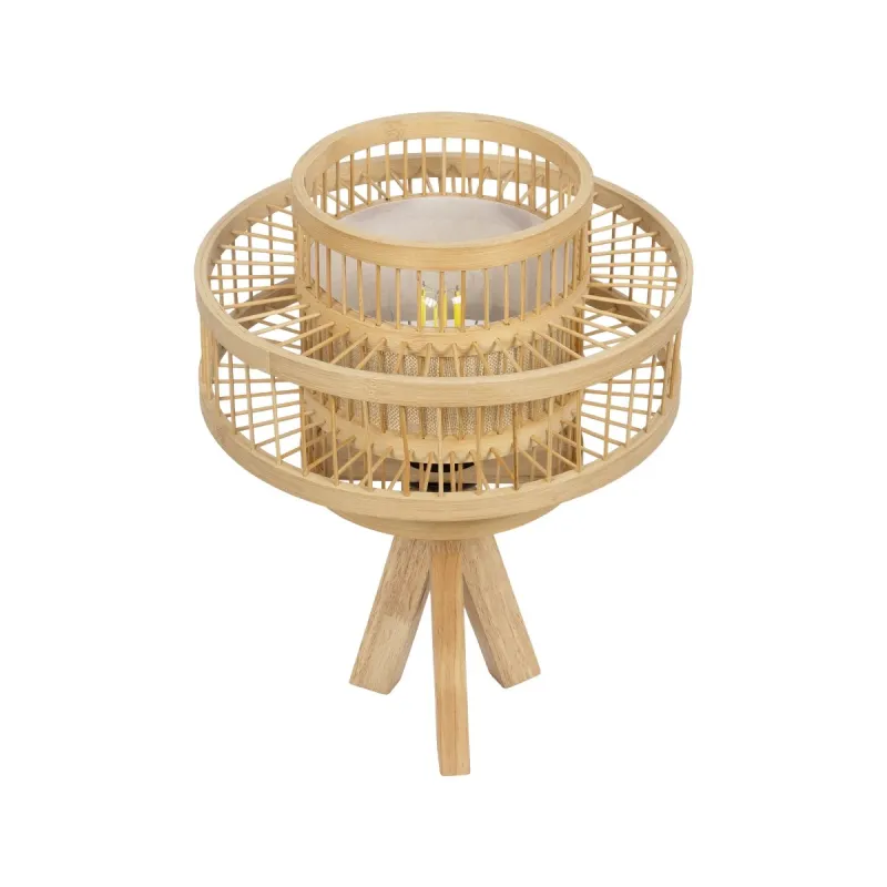 GLOBOSTAR® TULUM 01991 Boho Επιτραπέζιο Φωτιστικό Πορτατίφ με Ντουί 1 x E27 AC 220-240V IP20 - Μπεζ - Μ30 x Π30 x Υ41cm