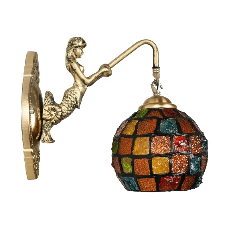 GLOBOSTAR® MERMAID 02389 Vintage Φωτιστικό Τοίχου - Απλίκα με Ντουί 1 x E27 AC 220-240V IP20 - Μπρούτζινο & Πολύχρωμο - Μ17 x Π30 x Υ27cm