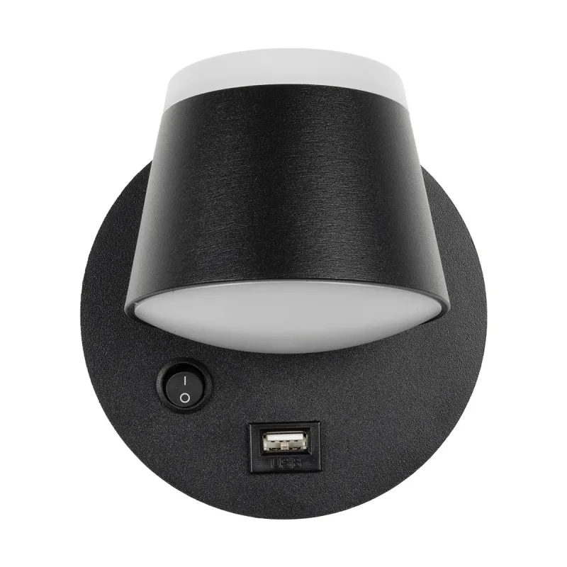 GLOBOSTAR® REGENCY 61373 Μοντέρνο Φωτιστικό Τοίχου - Απλίκα Ξενοδοχείου Reading Light με Φορτιστή USB 3A LED 8W 920lm 120° AC 220-240V IP20 Φυσικό Λευκό 4500K - Bridgelux SMD Chip & TÜV SÜD Driver - Μαύρο Ματ - Μ12 x Π12 x Υ13cm - 3 Χρόνια Εγγύηση