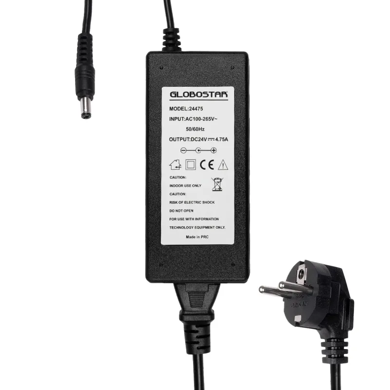 GLOBOSTAR® VOLTIX GLB-107-0008 Τροφοδοτικό/Μετασχηματιστής Class II SELV 120W 4.75A AC 220-240V σε DC 24V IP20 - Μαύρο Ματ - Μ14.2 x Π6.5 x Υ3.7cm - 3 Χρόνια Εγγύηση