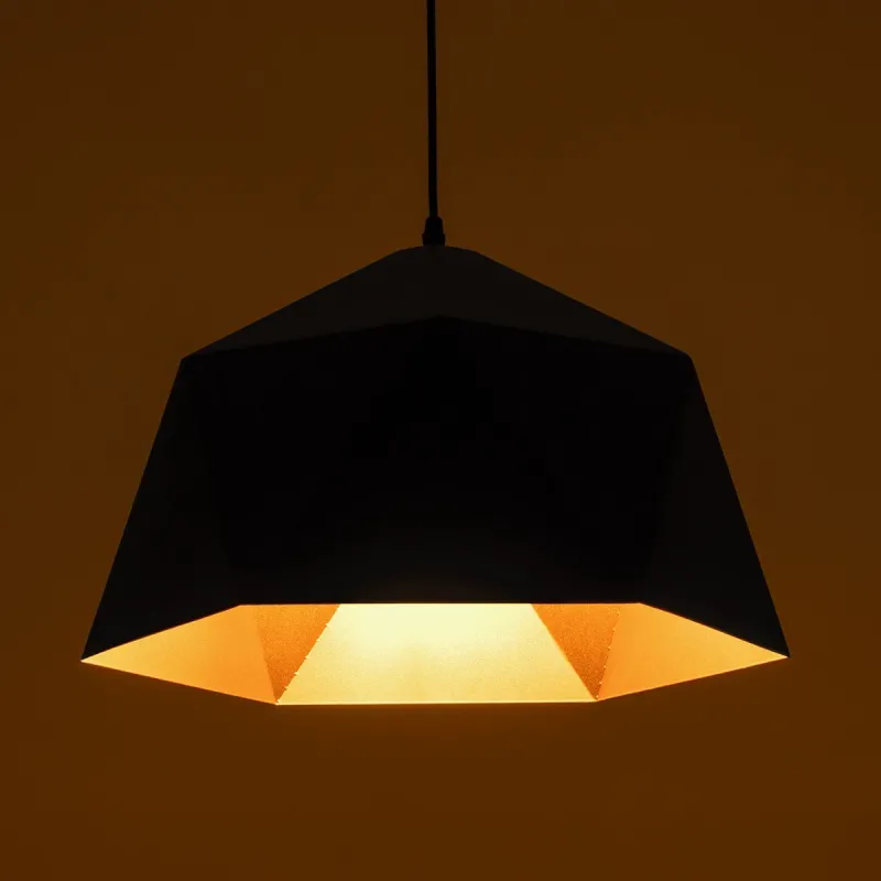 GLOBOSTAR® HEXAGON 01195 Μοντέρνο Κρεμαστό Φωτιστικό Οροφής με Ντουί 1 x E27 AC 220-240V IP20 - Μαύρο & Χρυσό - Μ45 x Π45 x Υ28cm