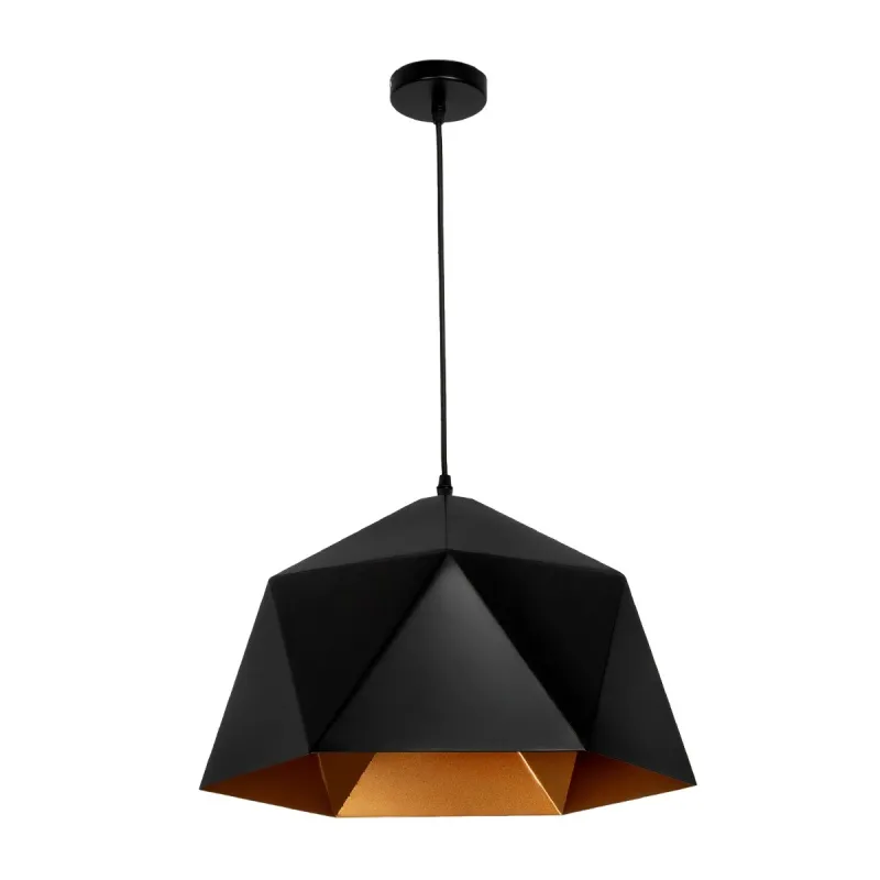 GLOBOSTAR® HEXAGON 01195 Μοντέρνο Κρεμαστό Φωτιστικό Οροφής με Ντουί 1 x E27 AC 220-240V IP20 - Μαύρο & Χρυσό - Μ45 x Π45 x Υ28cm