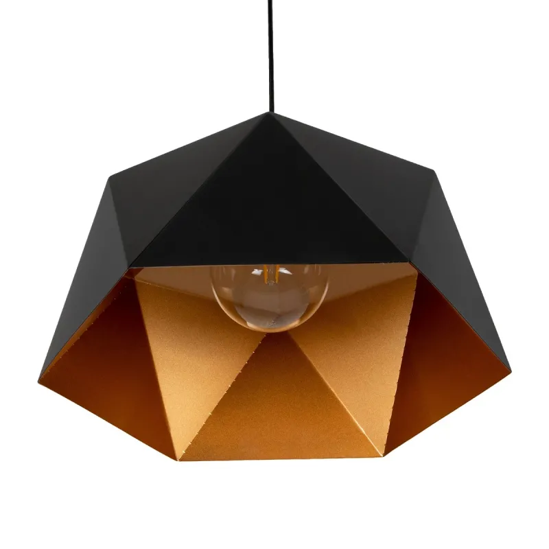 GLOBOSTAR® HEXAGON 01195 Μοντέρνο Κρεμαστό Φωτιστικό Οροφής με Ντουί 1 x E27 AC 220-240V IP20 - Μαύρο & Χρυσό - Μ45 x Π45 x Υ28cm