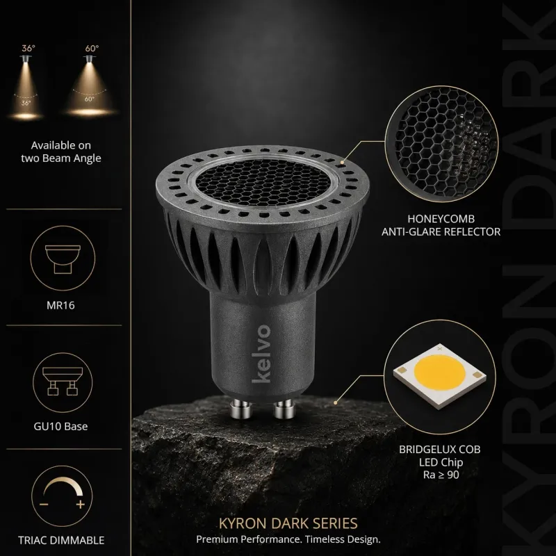 kelvo® KYRON DARK 36° KLV-103-0010 Σποτ GU10 MR16 με Honeycomb Anti-Glare Reflector LED 7W 840lm CRI (Ra) ≥ 90 36° AC 220-240V IP20 Φυσικό Λευκό 4500K Dimmable - Bridgelux COB Chip - Γκρι Ανθρακί & Μαύρο Ματ - Μ5 x Π5 x Υ5.7cm - 3 Χρόνια Εγγύηση