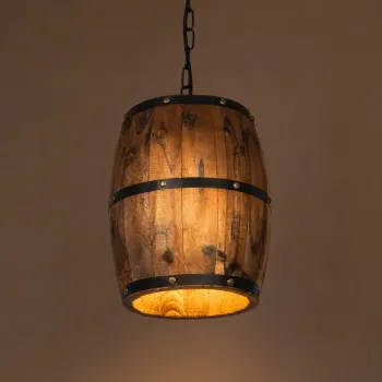 GLOBOSTAR® BARREL 00890 Vintage Κρεμαστό Φωτιστικό Οροφής με Ντουί 1 x E27 AC 220-240V IP20 - Kαφέ - Μ24 x Π24 x Υ30cm